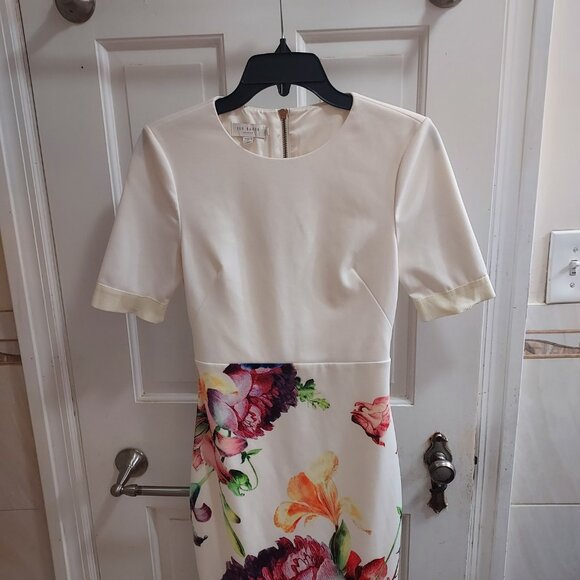 Ted Baker White Midi Floral Aldora Bodycon Dress - Picture 2 of 10